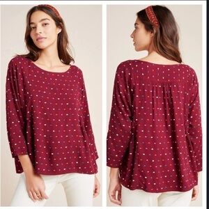 Anthropologie Maeve Dottie Embroidered Polka Dot Blouse